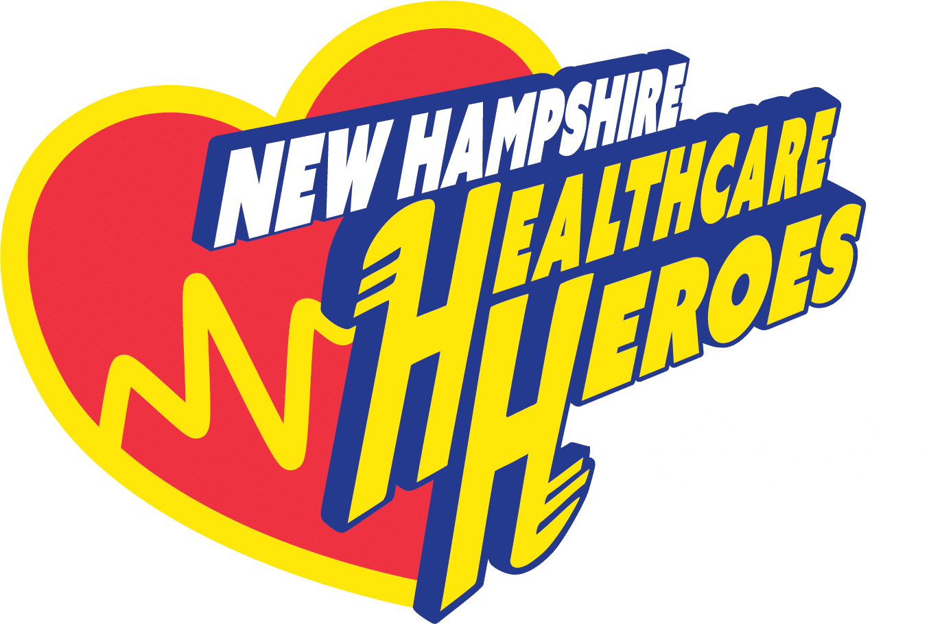 Logo with a red heart, yellow heartbeat line, and text “New Hampshire Healthcare Heroes”—a standout in healthcare branding.