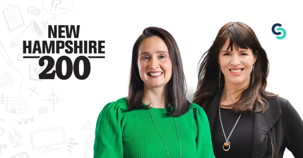 Two women smiling next to text that reads New Hampshire 200 on a white background.