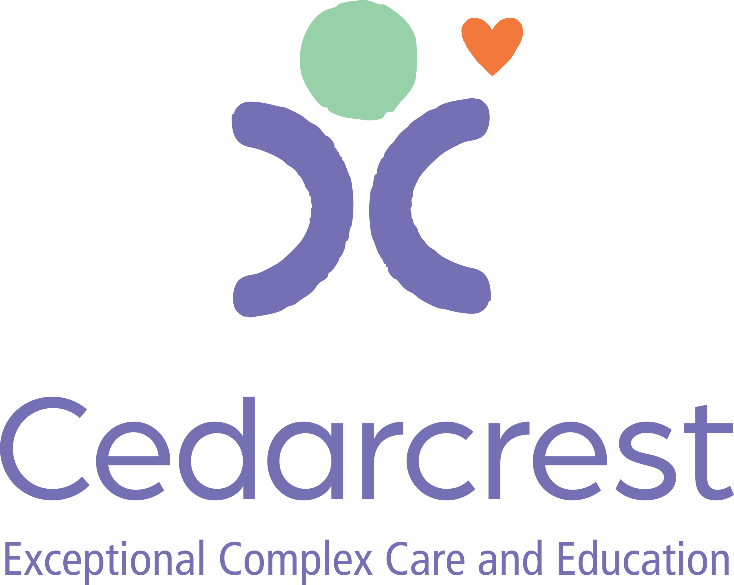 Cedarcrest logo with abstract figure and heart, reflecting our rebranding and tagline: Exceptional Complex Care and Education.