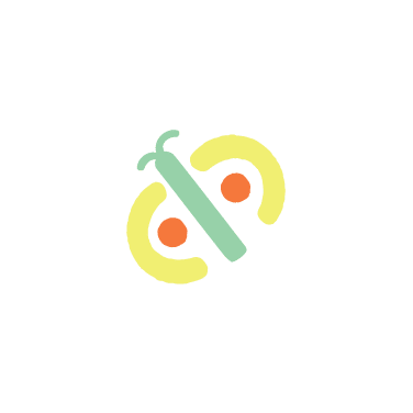 Simple illustration of a butterfly with a green body, yellow wings, and two orange dots on a white background—perfect for presenting a rebranding case study with a fresh, vibrant visual.