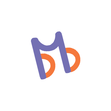 A stylized purple Mb with orange semicircles on a light gray background, perfect for a rebranding case study.