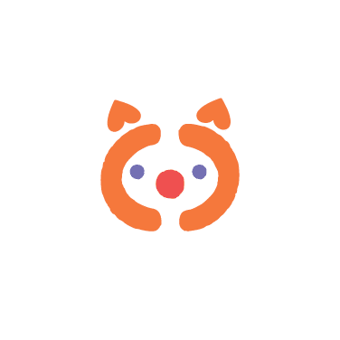 Minimalist illustration of an animal face using orange, red, and purple shapes on a white background—perfect for a rebranding case study seeking bold, modern visuals.