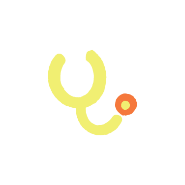 Yellow stethoscope icon with an orange chest piece on a light gray background, ideal for a rebranding case study in healthcare.