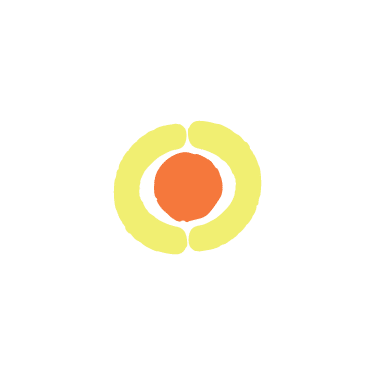 A simple design with a central orange circle surrounded by four yellow curved shapes on a light gray background, ideal for illustrating a rebranding case study.