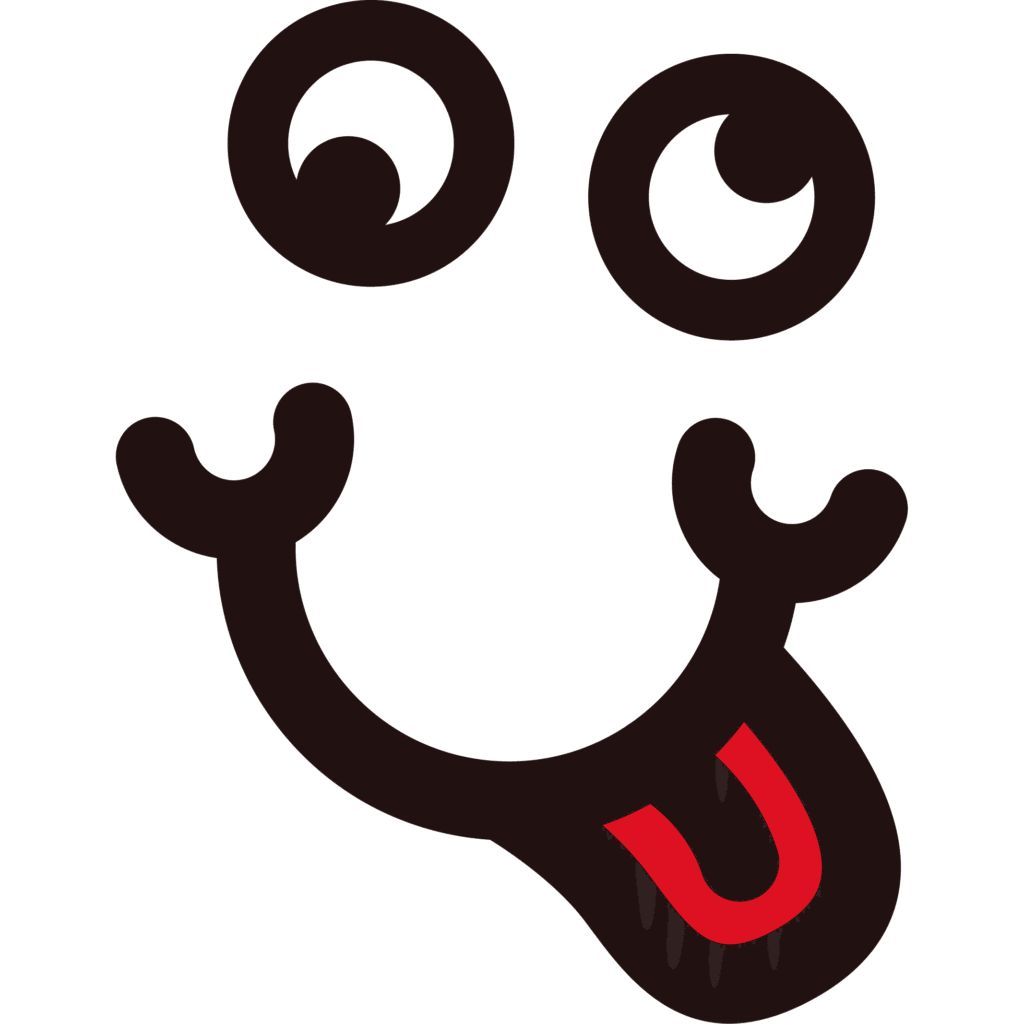A playful face made of bold black lines with googly eyes and a red tongue sticking out, perfect for adding a fun touch to your social media posts.
