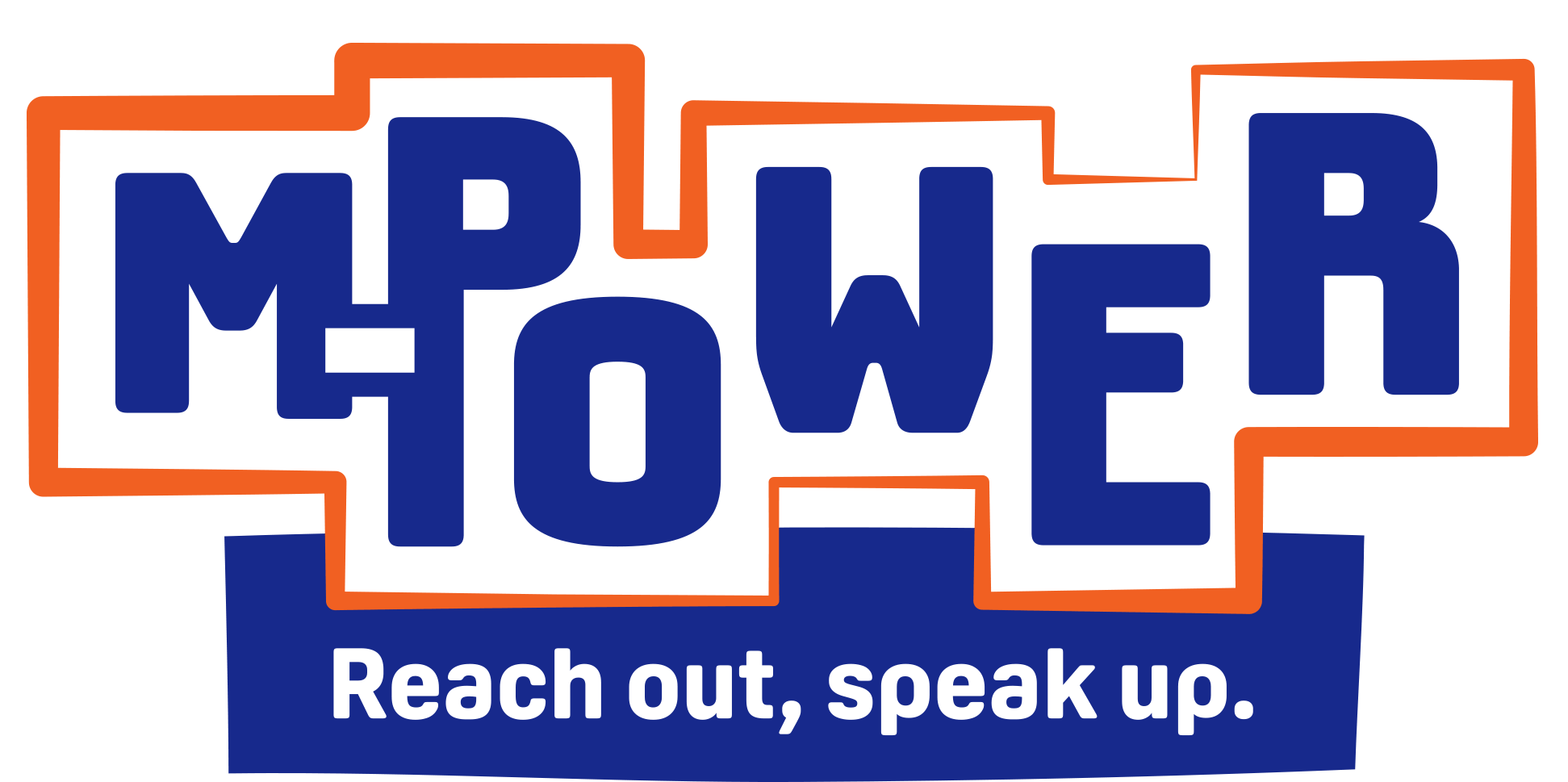 Text graphic saying MPOWER with Reach out, speak up. in white on a blue background below—an impactful visual from our recent branding case study.