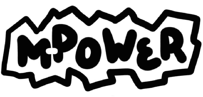 The word MPOWER in bold, playful black letters with a jagged outline around the text—perfect for a branding case study.