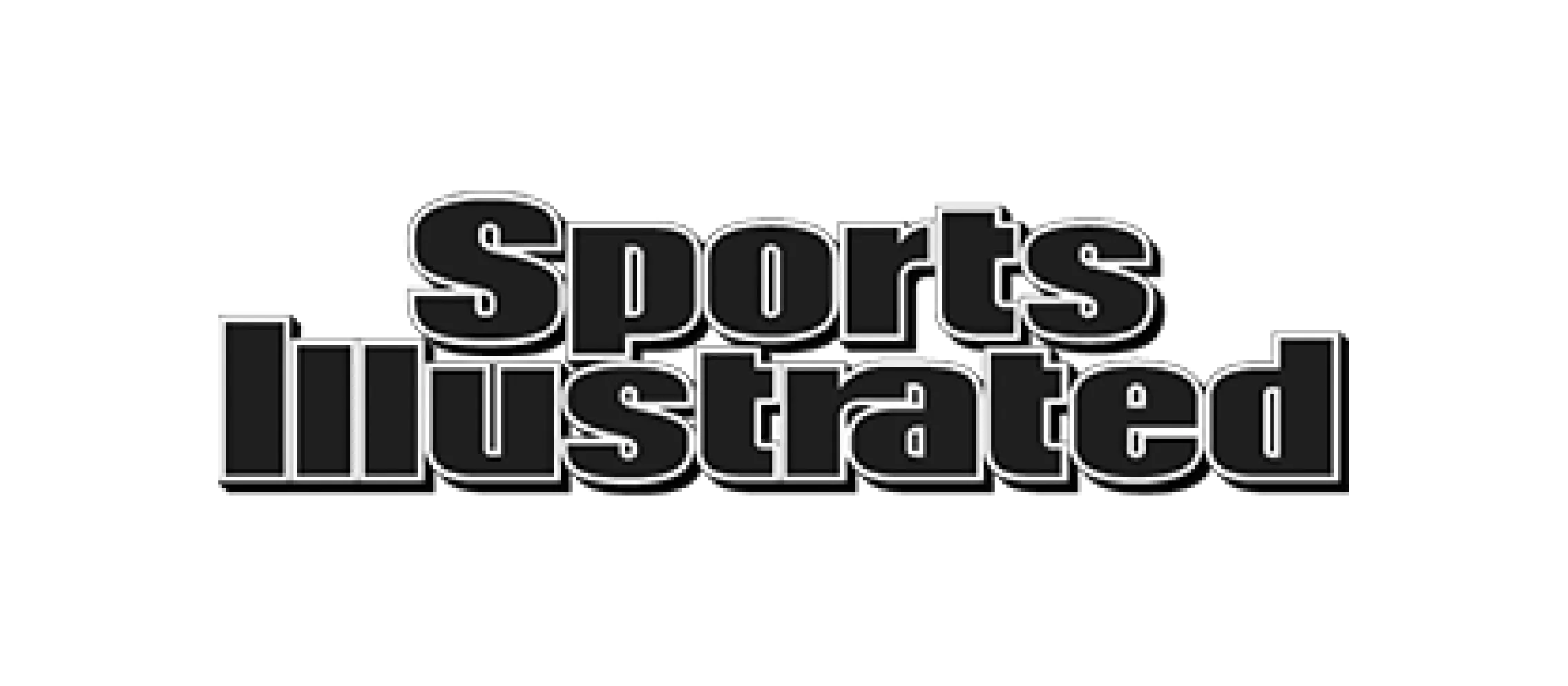 Sports Illustrated logo with bold white text and black outline on a black background.